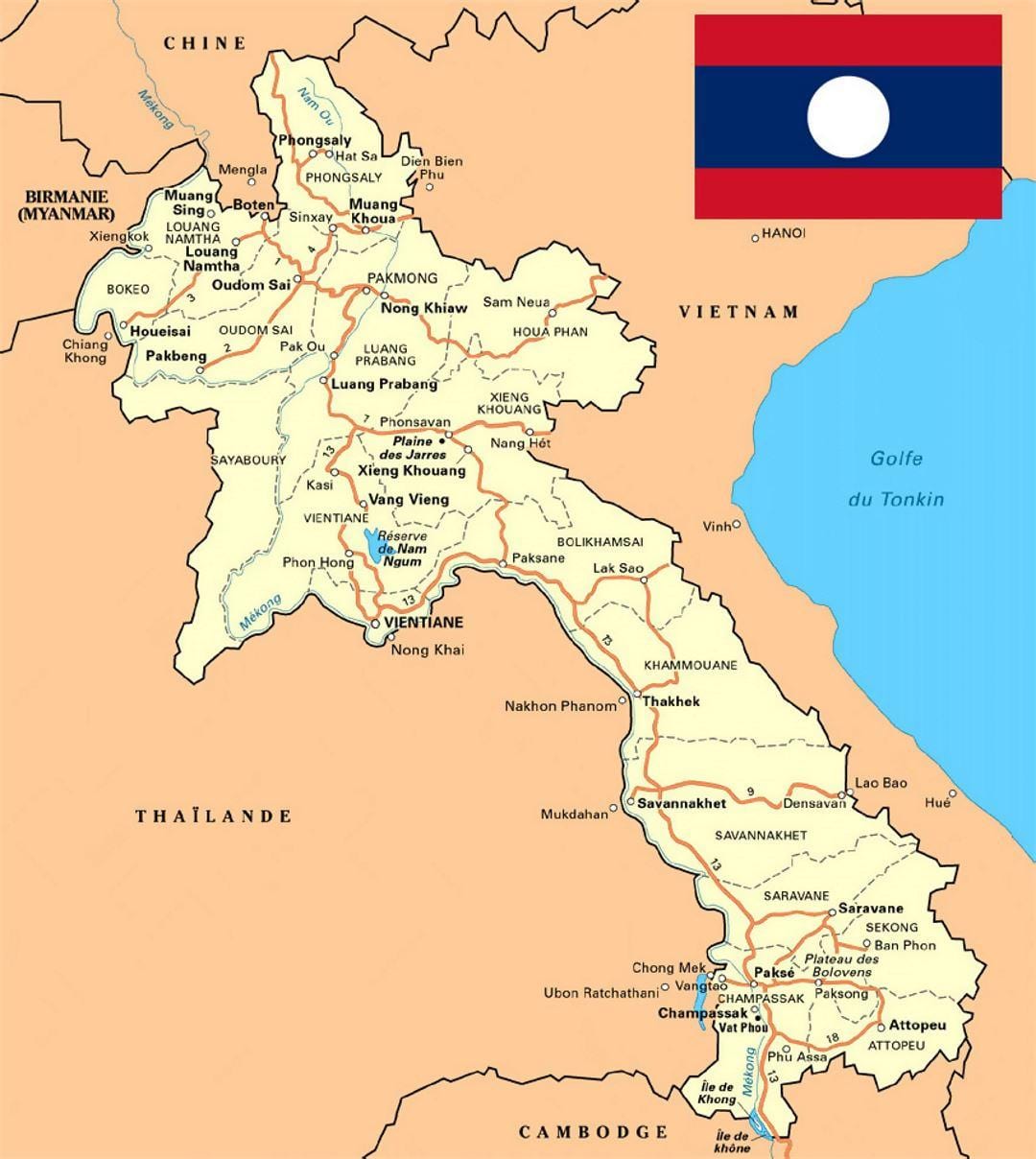 harta detaliată a laos